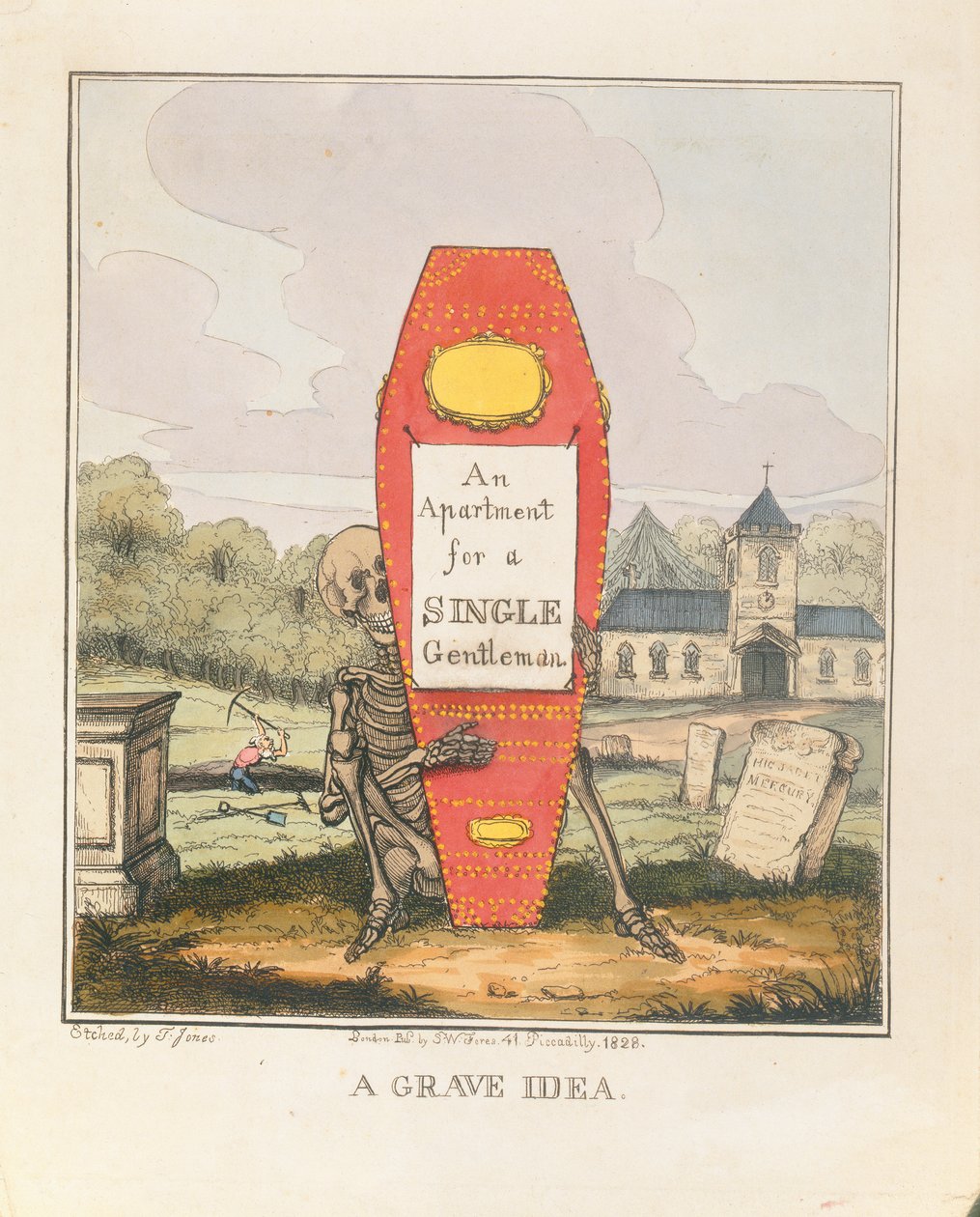 Een Grave Idee: Een Appartement voor een Alleenstaande Heer, uitgegeven 1828 door T. Hampson Jones