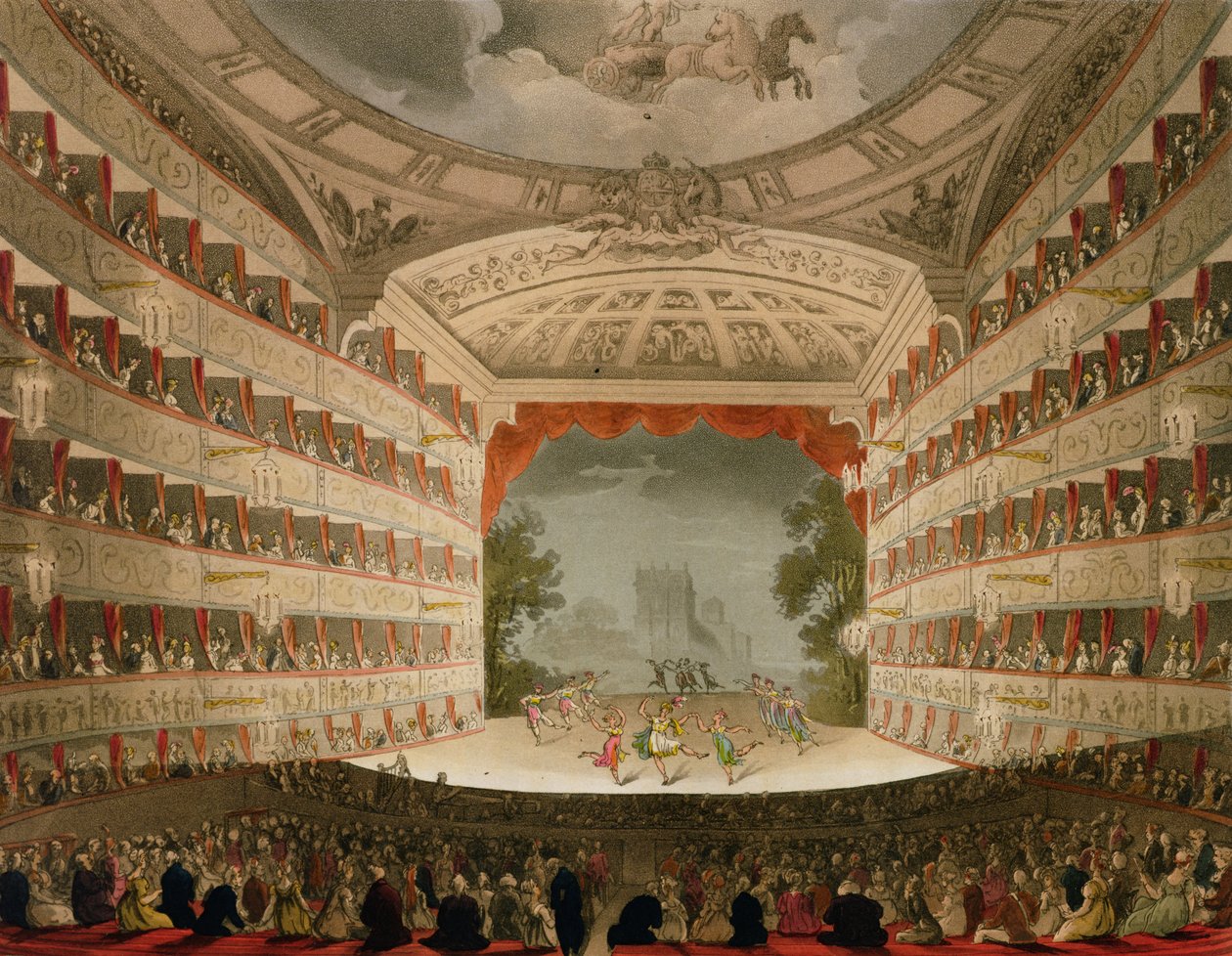 Kings Theatre Opera House, gegraveerd door J. Bluck, uitgegeven door Ackermann