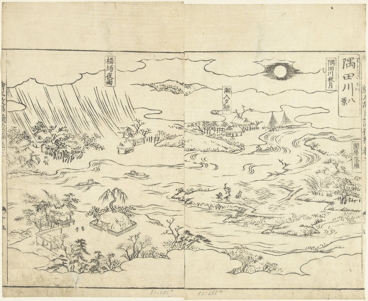 Acht gezichten op de rivier de Sumida door Tachibana Morikuni