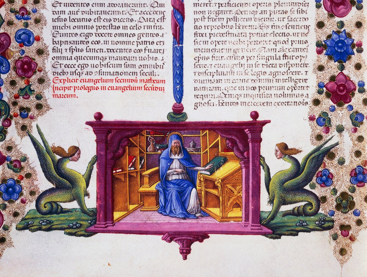 Randfries aan de onderkant van de pagina met St. Matteüs de Evangelist, Volume II f 148, v, Bijbel van Borso d