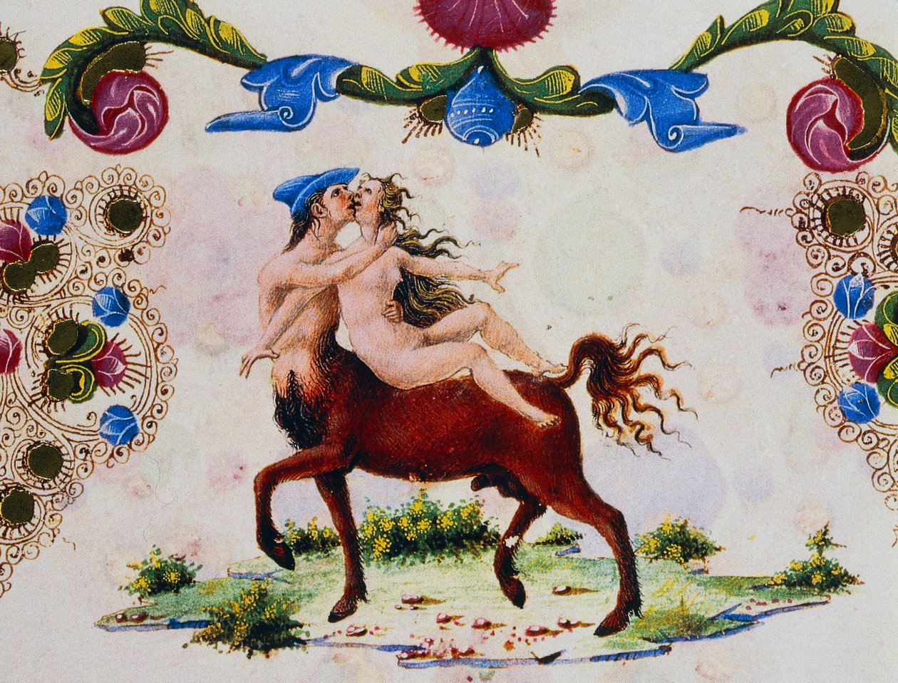 Centaur en vrouwelijke figuur, Deel II f 287, v, Bijbel van Borso d