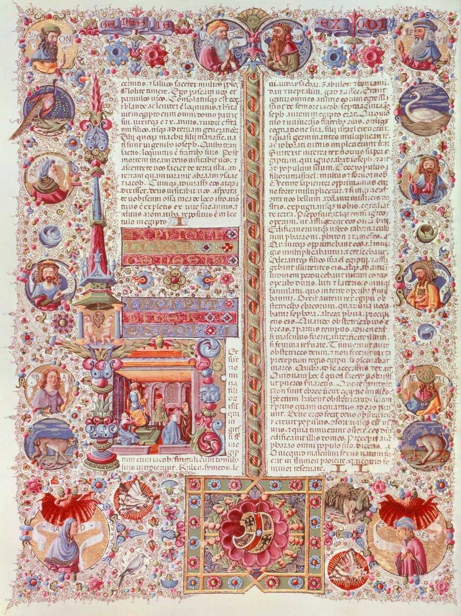 Verlichte pagina door Taddeo Crivelli uit de Bijbel van Borso d
