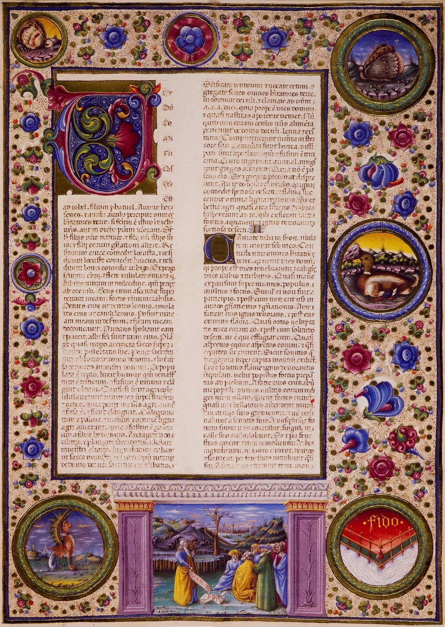 Incipit van het Boek van Joël, uit Volume II van de Bijbel van Borso d