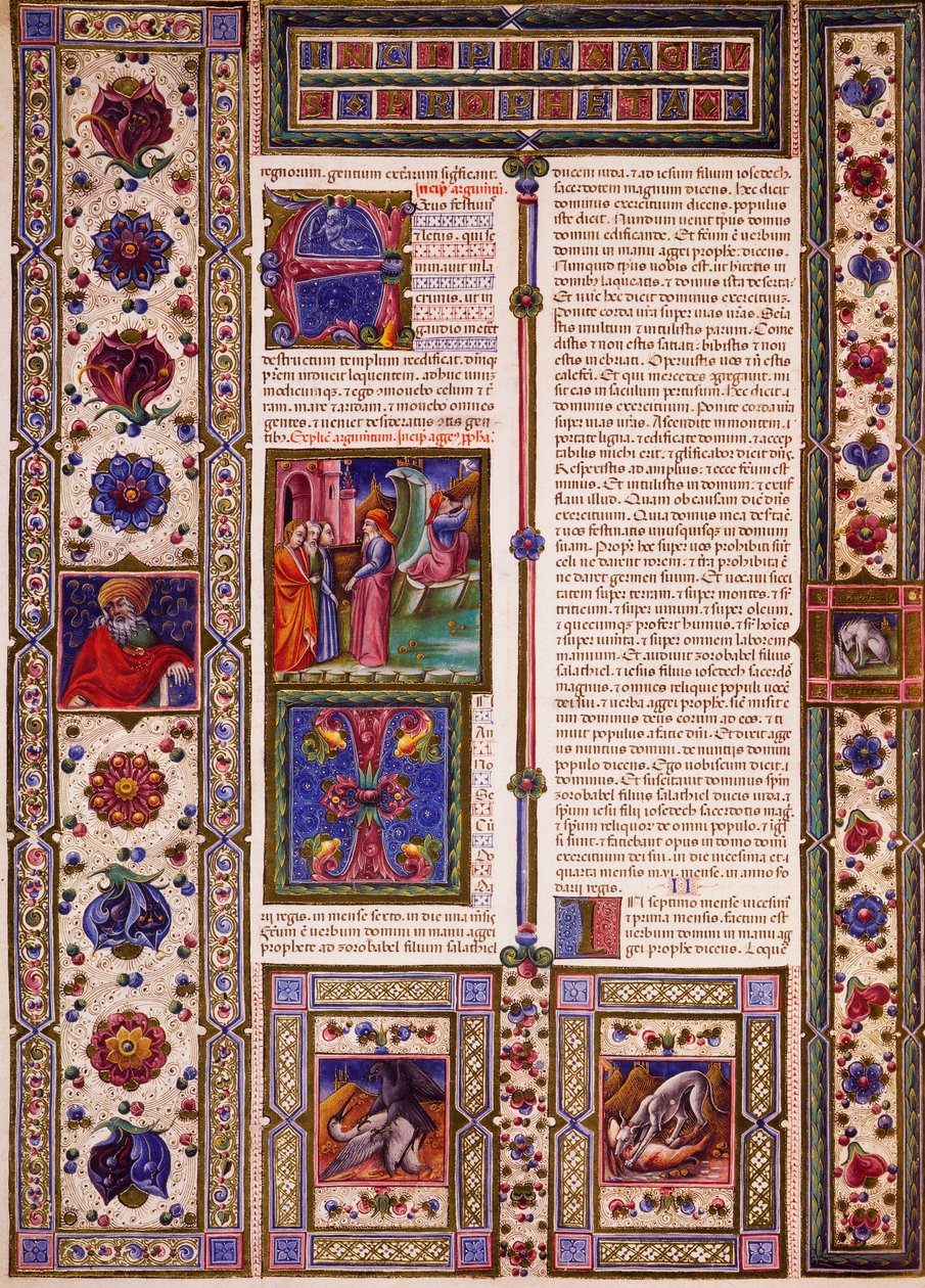 Incipit uit het Boek van Nahum, uit Deel II van de Bijbel van Borso d