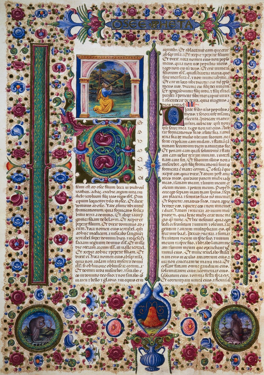 Incipit uit het Boek van de Profeet Hosea, uit Deel II van de Bijbel van Borso d
