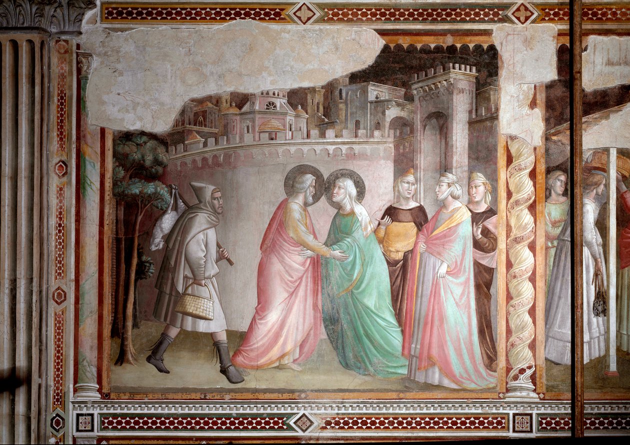 Het leven van de Maagd: ontmoeting van Joachim en Anna bij de gouden poort door Taddeo Gaddi