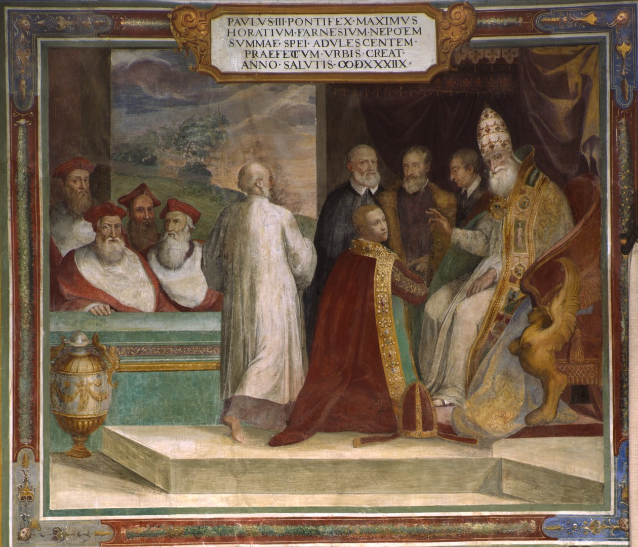 Paus Paulus III zegent zijn neef Horace Farnese door Taddeo Zuccari
