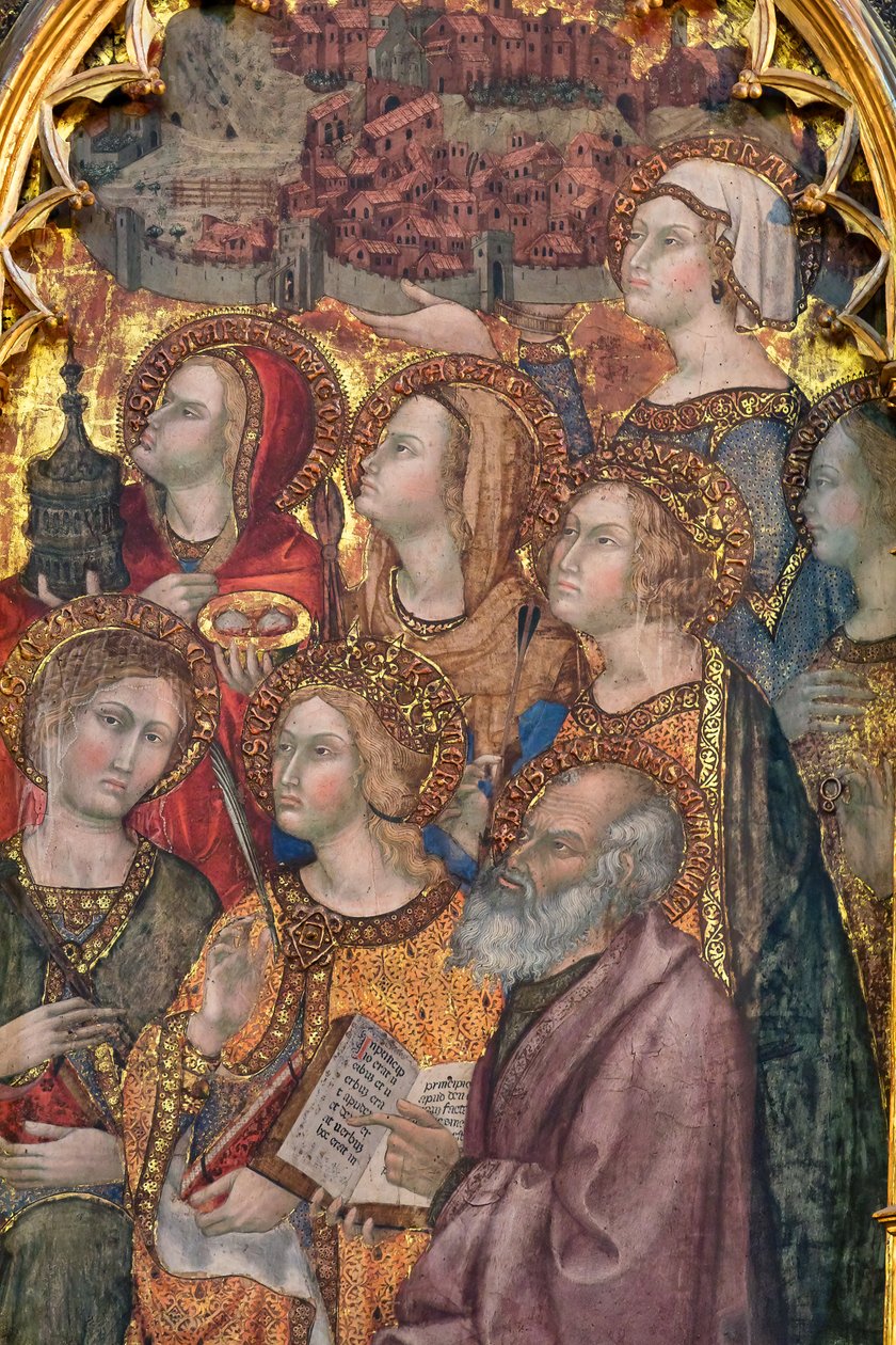 Verschillende heiligen aanbidden de Madonna, Drieluik van de Hemelvaart door Taddeo di Bartolo