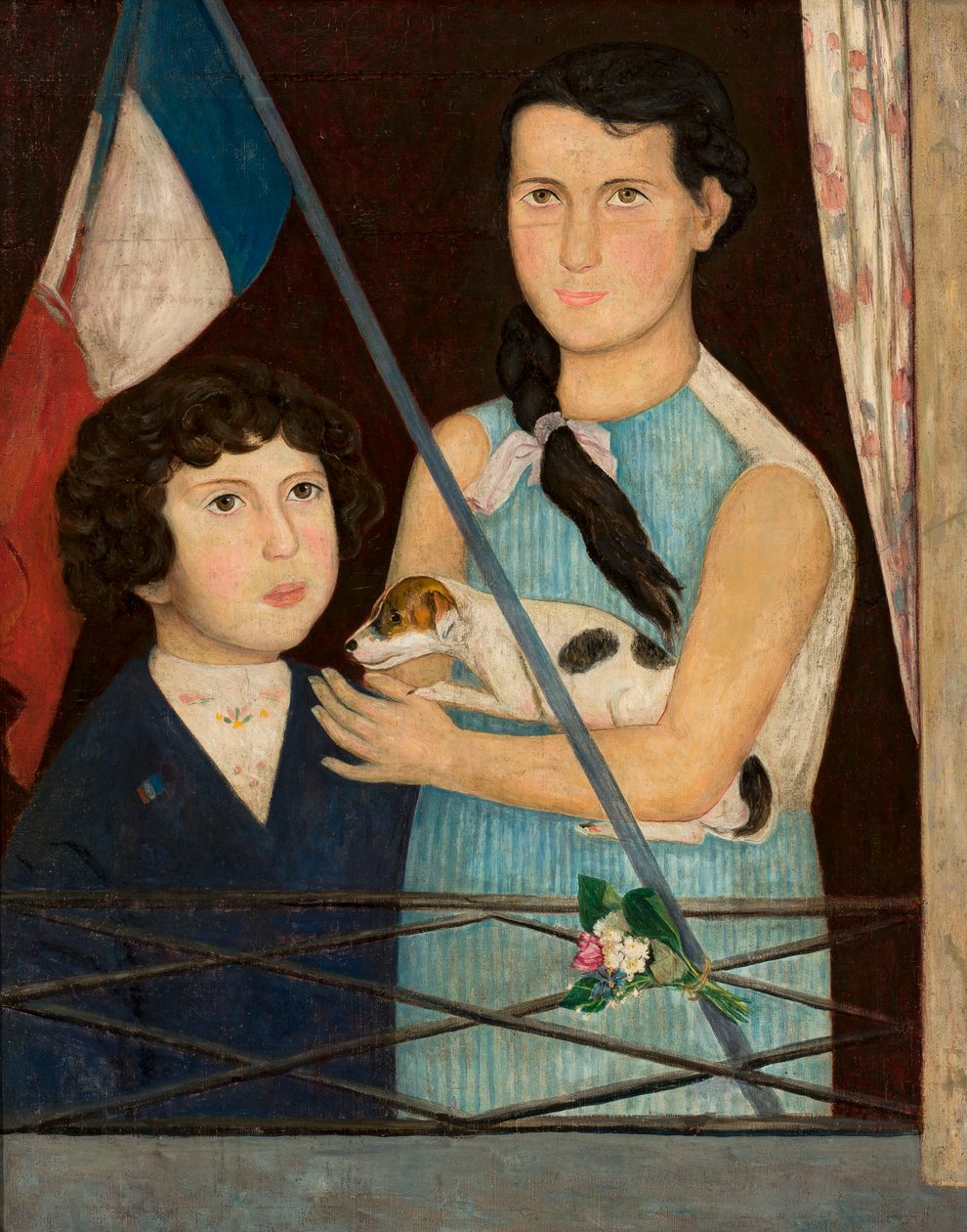 Twee kinderen met een Franse vlag door Tadeusz Makowski