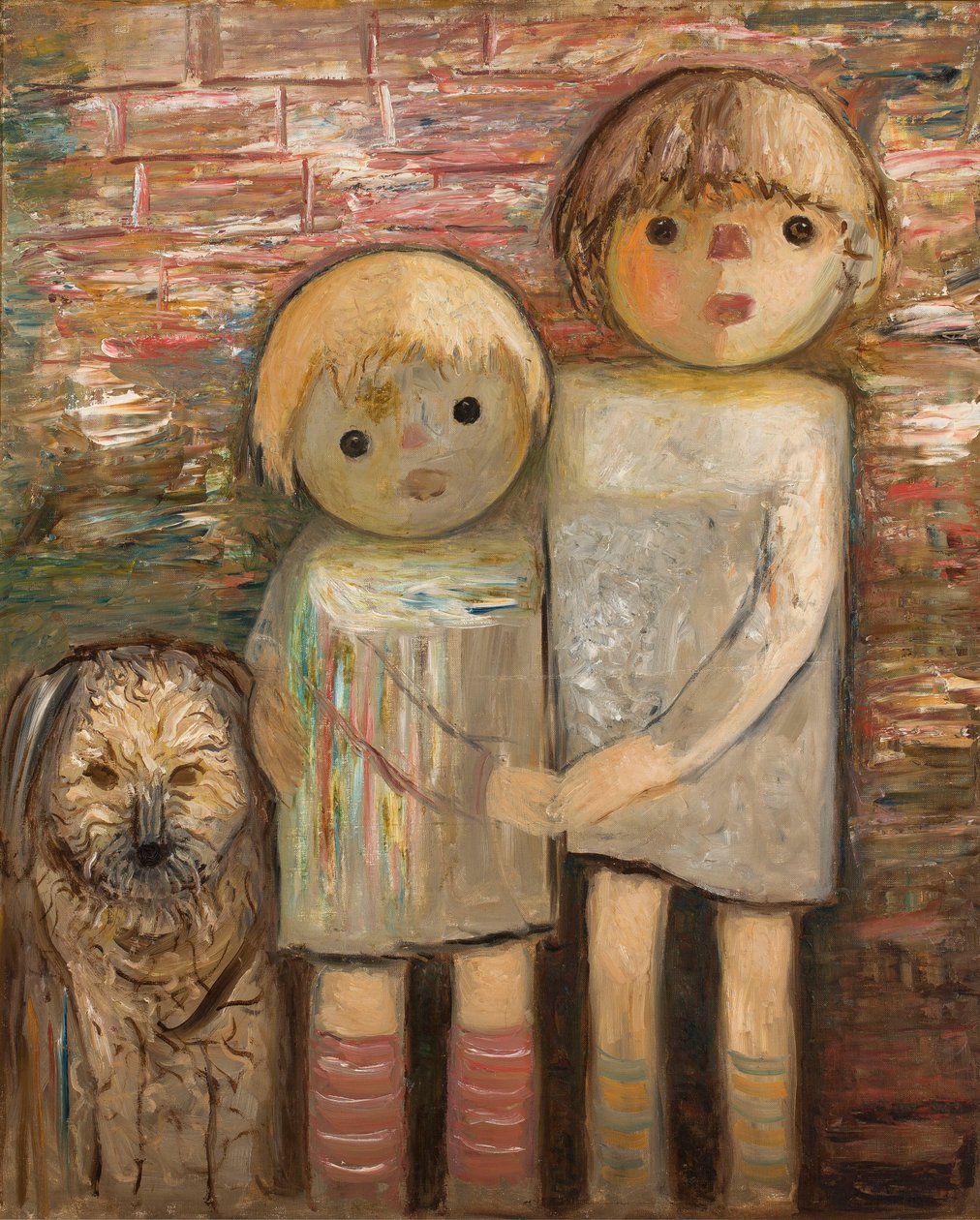 Twee kinderen met een hond door Tadeusz Makowski