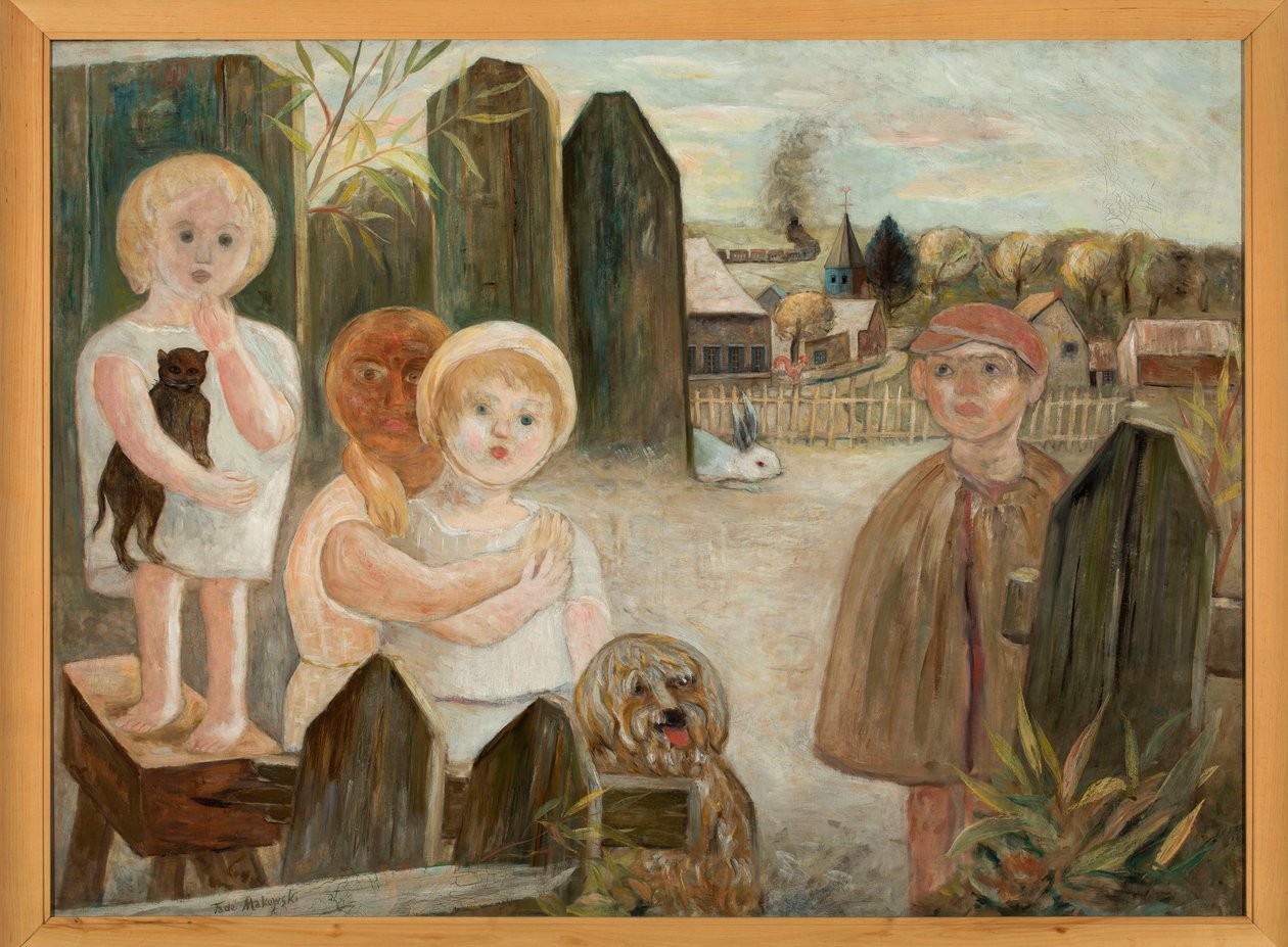 Kinderen op een dorpsplein door Tadeusz Makowski