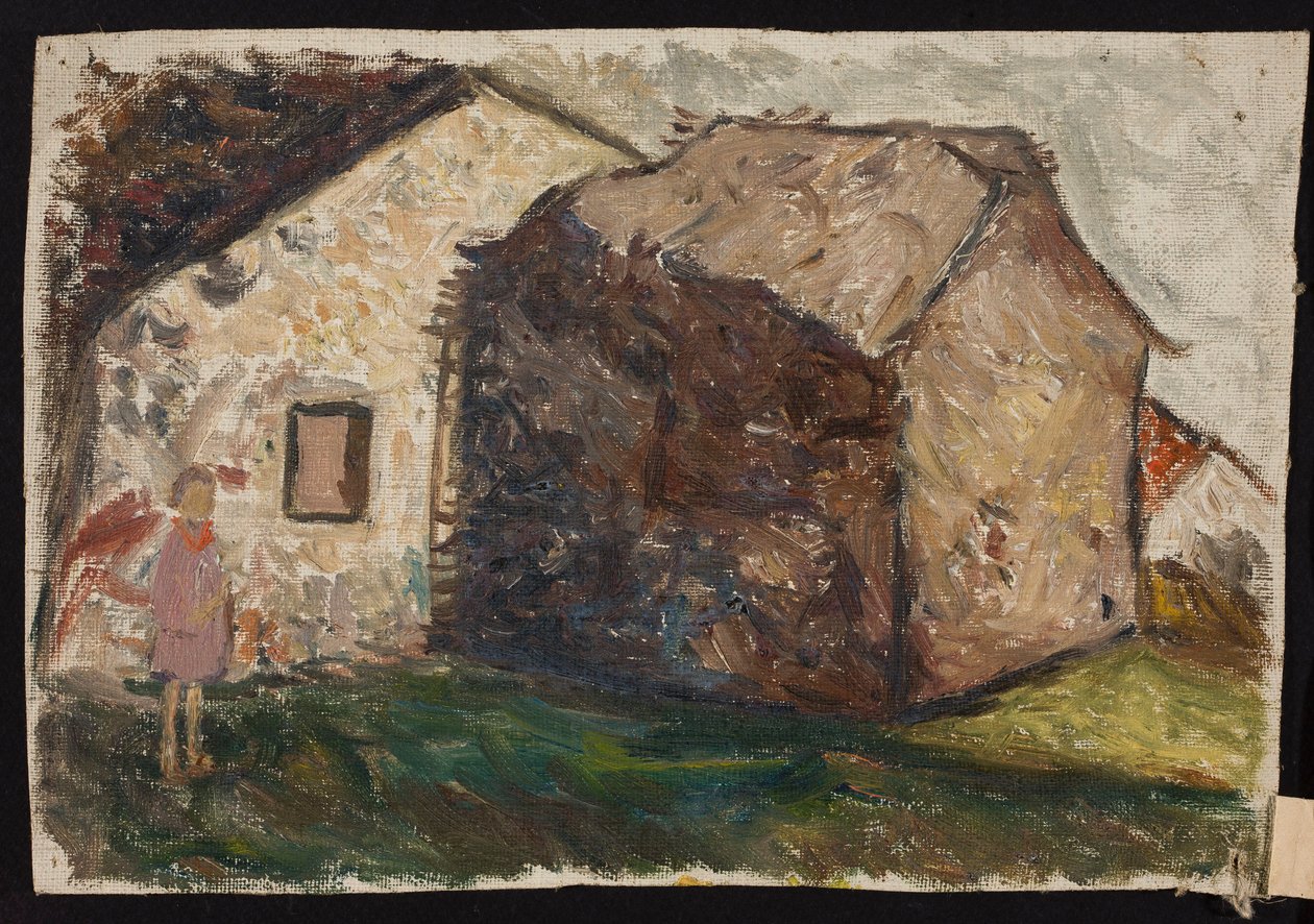 Meisje voor het huis door Tadeusz Makowski