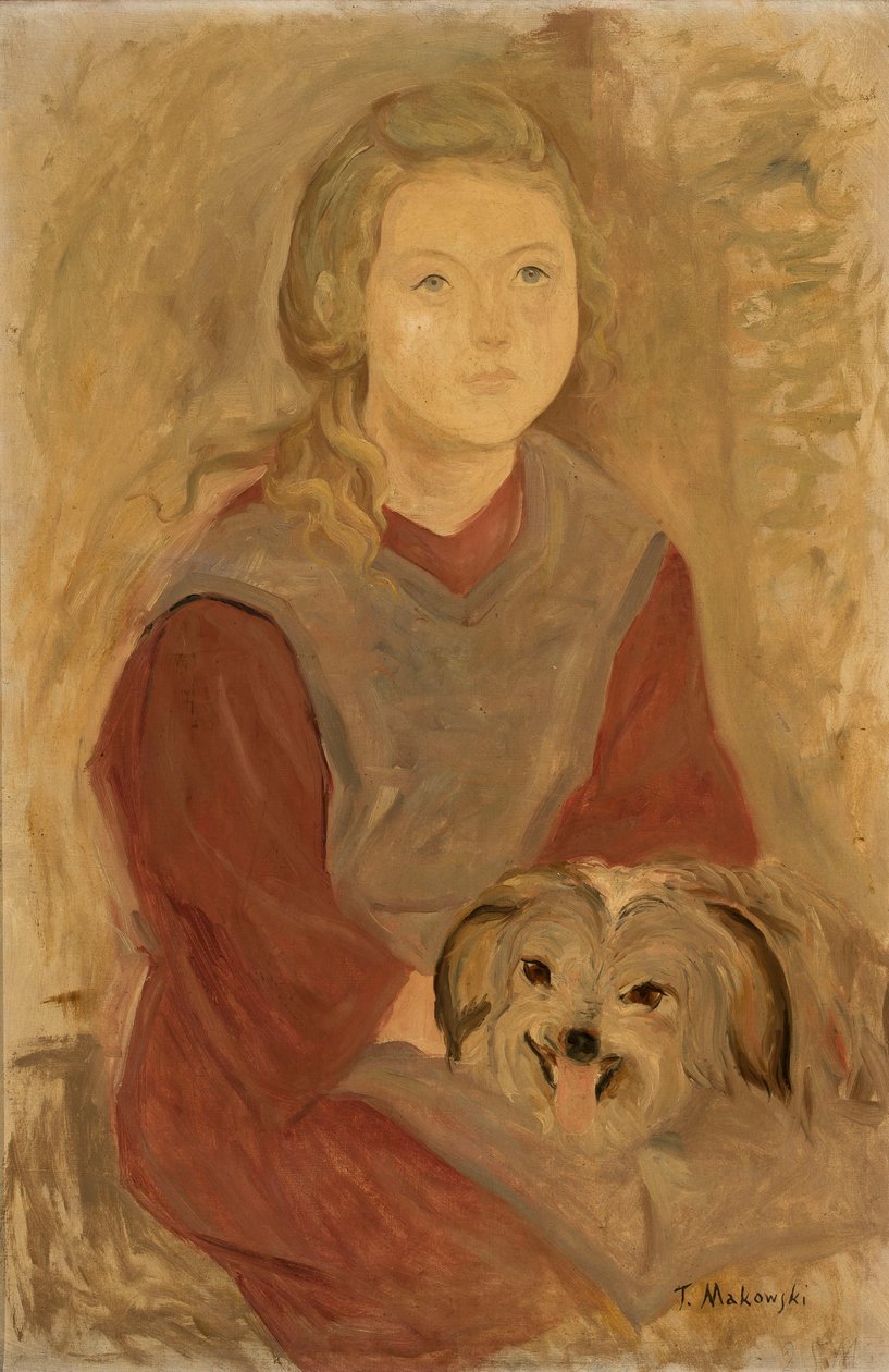 Meisje met een hond door Tadeusz Makowski