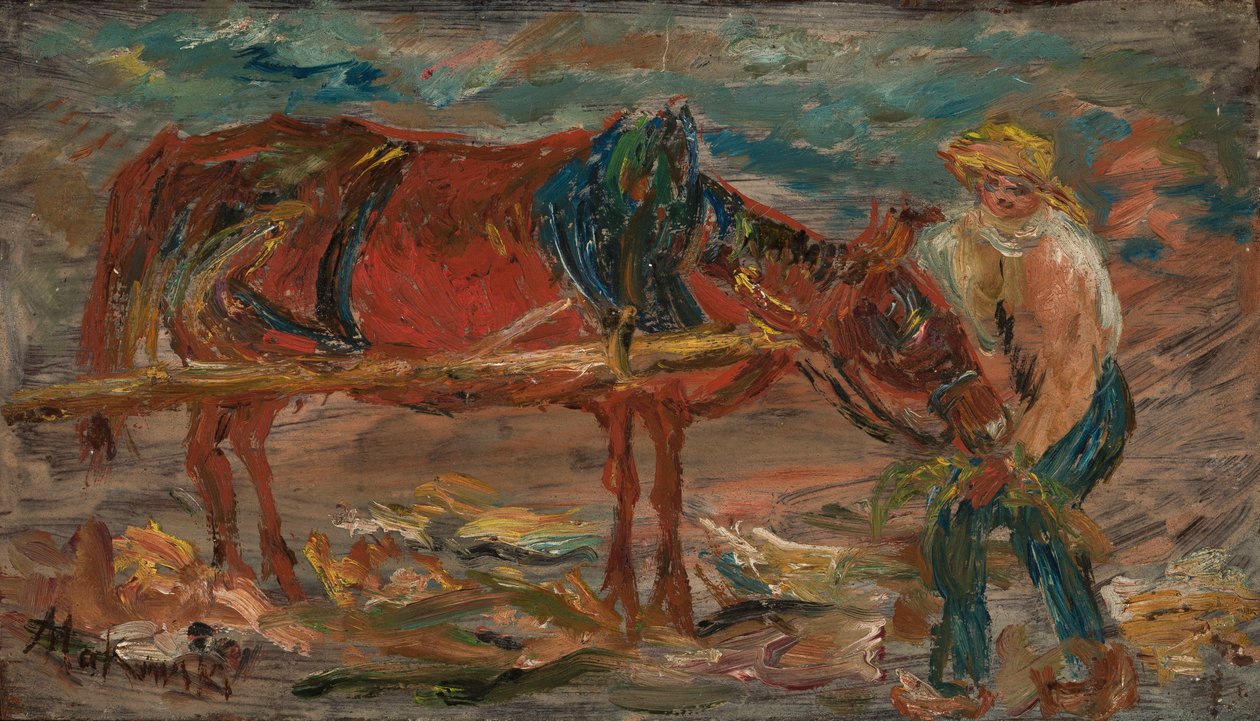 Het voeren van een paard door Tadeusz Makowski