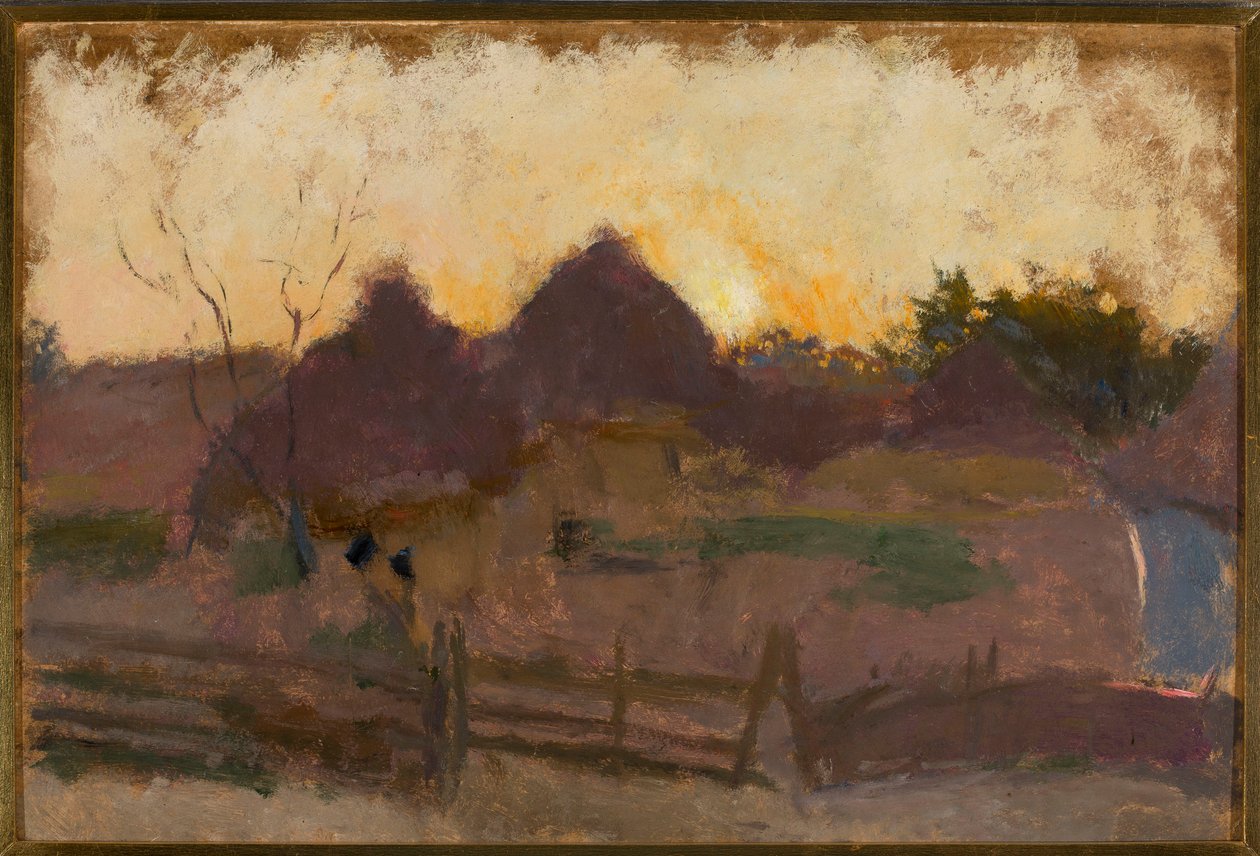 Landschap met hooimijten door Tadeusz Makowski