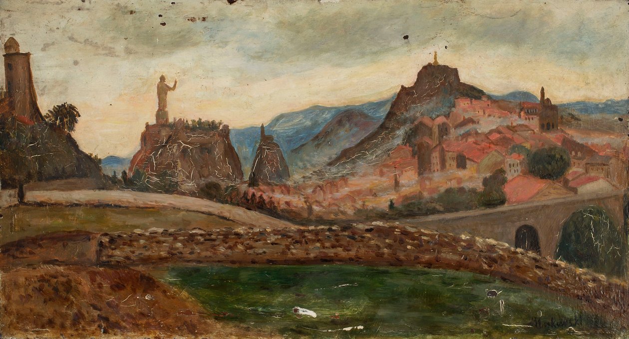 Stadje op een heuvel (Omgeving van Le Puy met het Château de Polignac) door Tadeusz Makowski