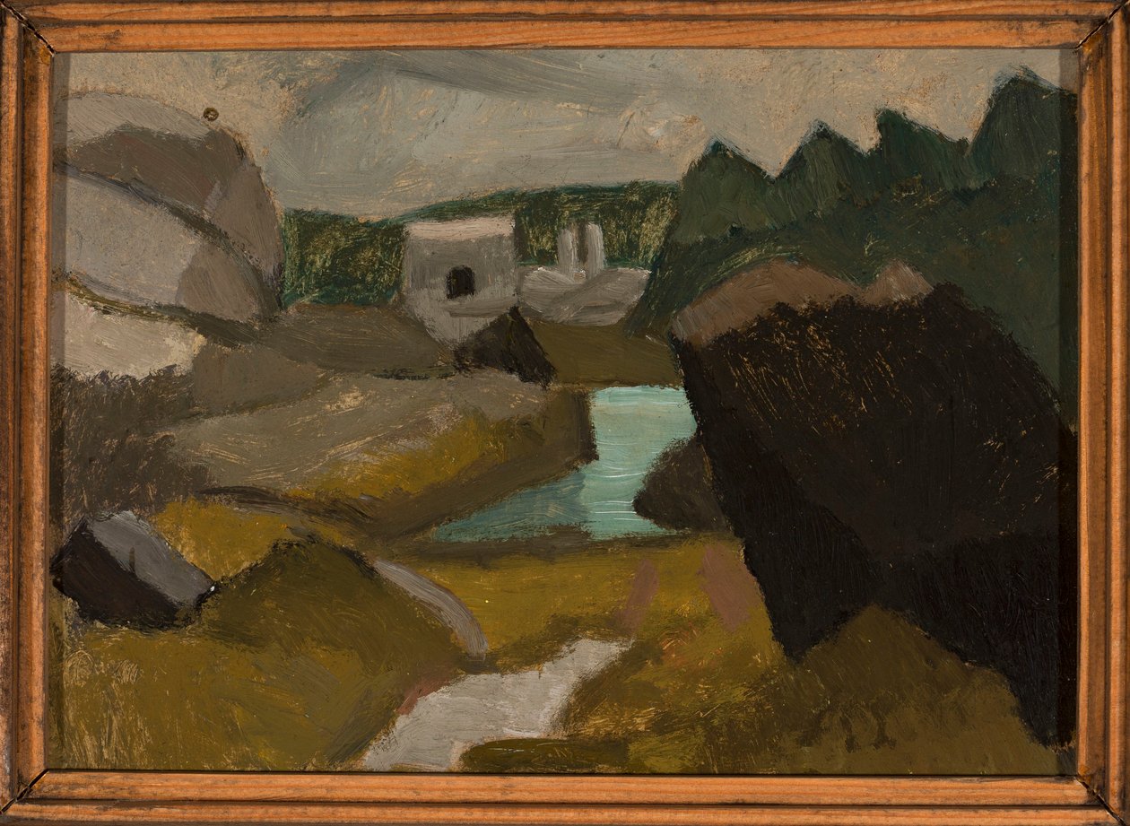 Rotsachtig landschap met water door Tadeusz Makowski