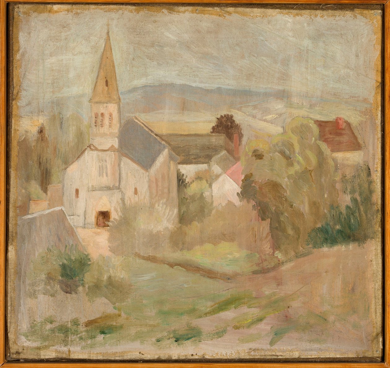 Landschap met een kerkje (La Comelle) door Tadeusz Makowski