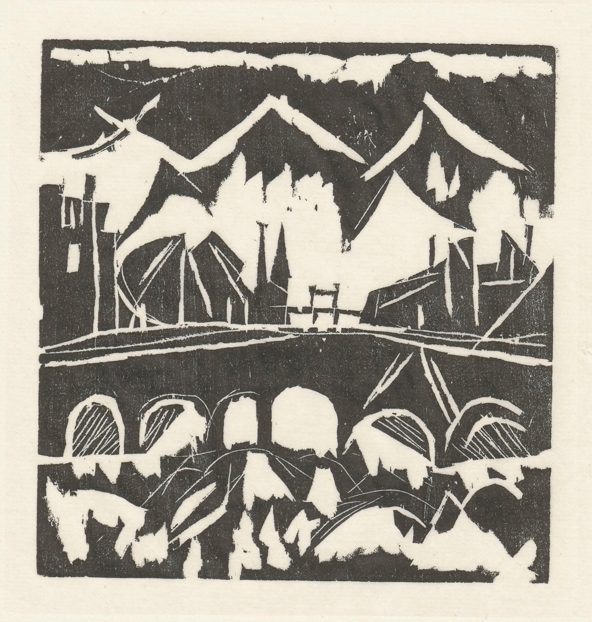Landschap met een brug door Tadeusz Makowski