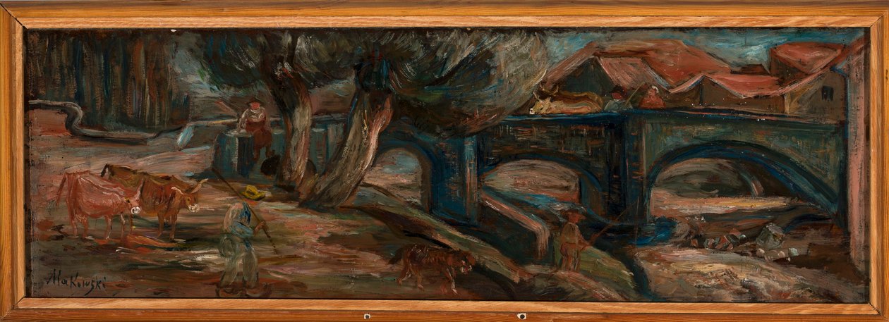 Landschap met brug en koeien (Espaly) door Tadeusz Makowski