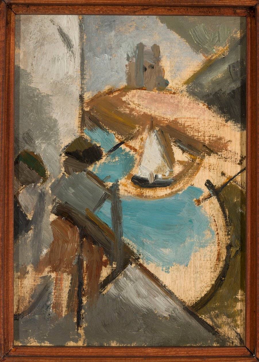 Landschap met een zeilboot door Tadeusz Makowski