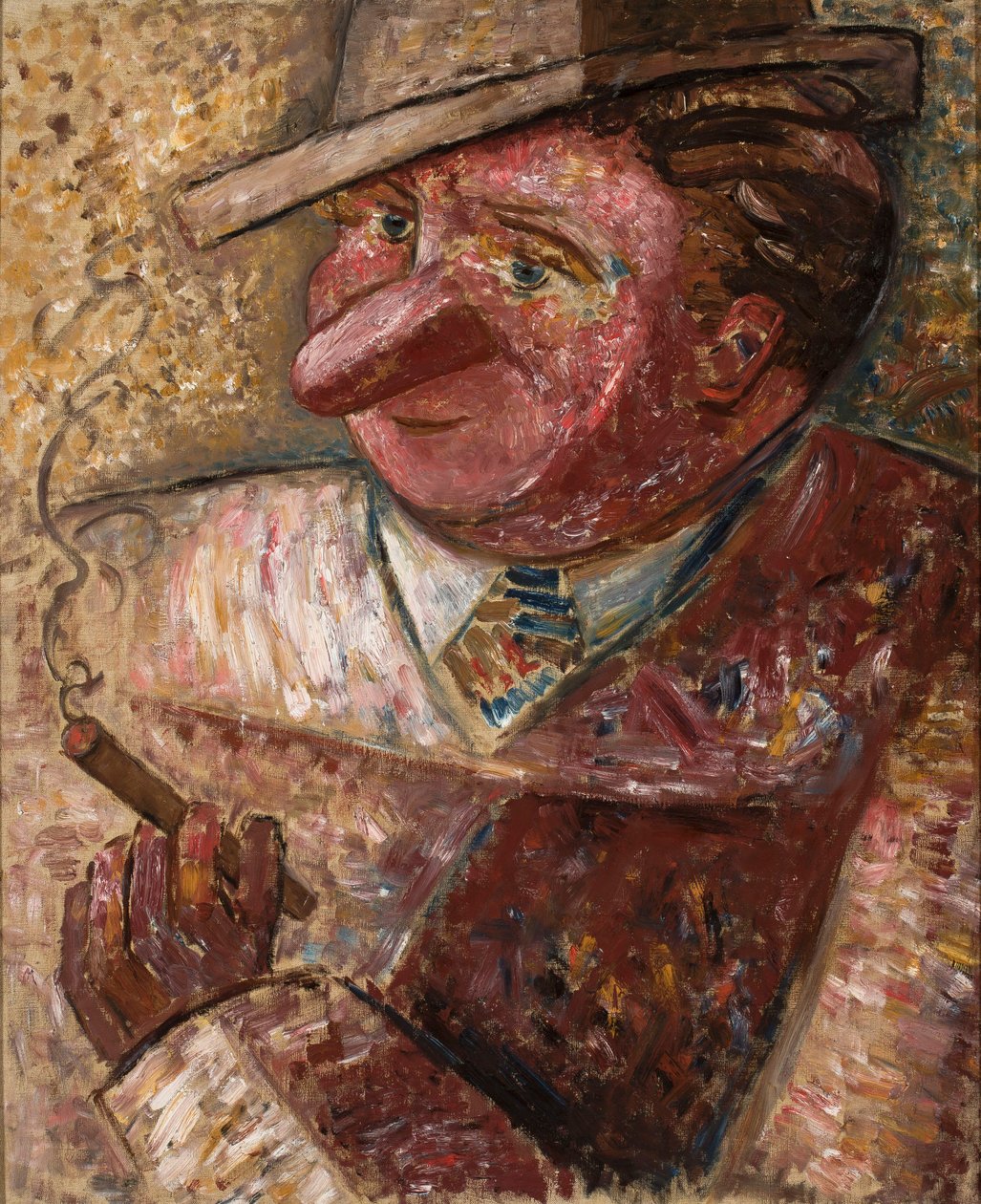 Portret van een man met hoed en sigaar door Tadeusz Makowski