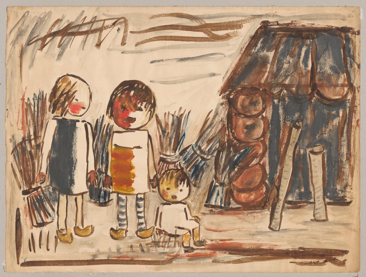Drie kinderen met schoven door Tadeusz Makowski