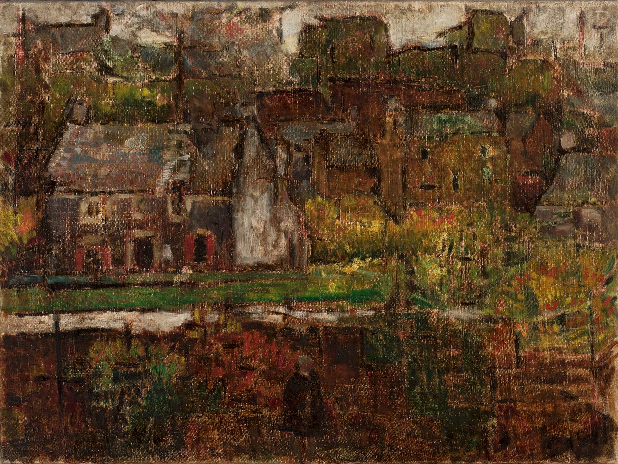 Uitzicht op de stad aan het water door Tadeusz Makowski