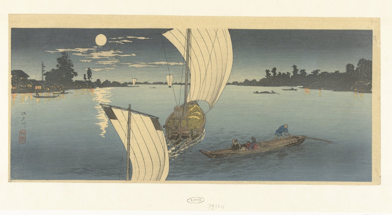 Avondscène op de Edo rivier door Takahashi Hiroaki
