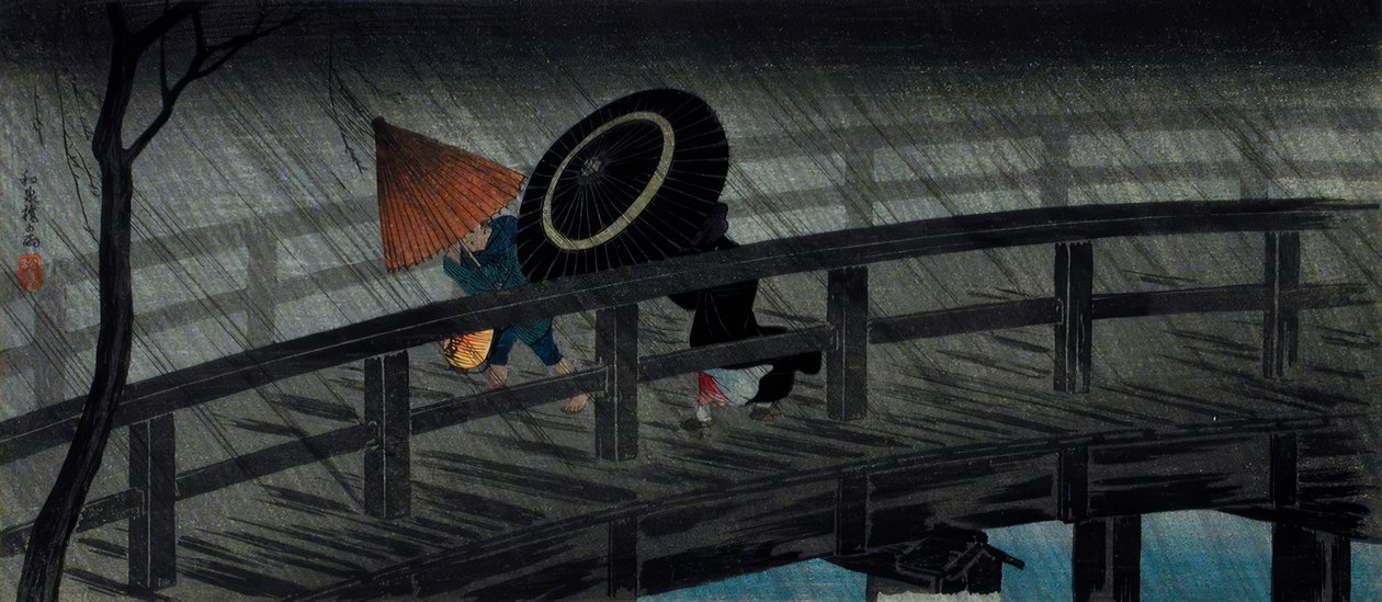 Regen op de Izumi-brug door Takahashi Hiroaki