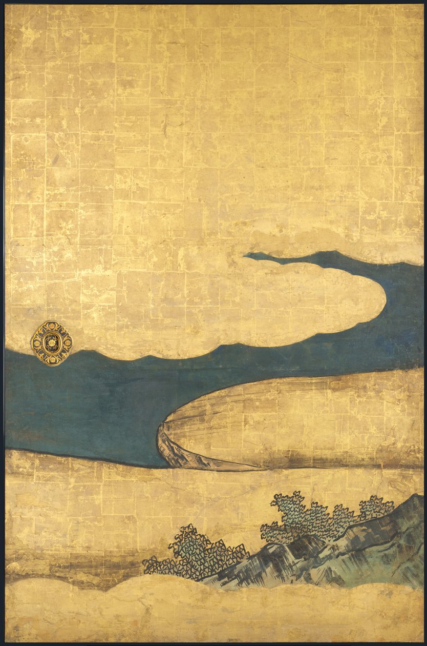 Een spel Go, uit de Vier Vaardigheden, begin 17e eeuw (Schuifscherm; inkt, kleur en goud op papier) door Takanobu Kano