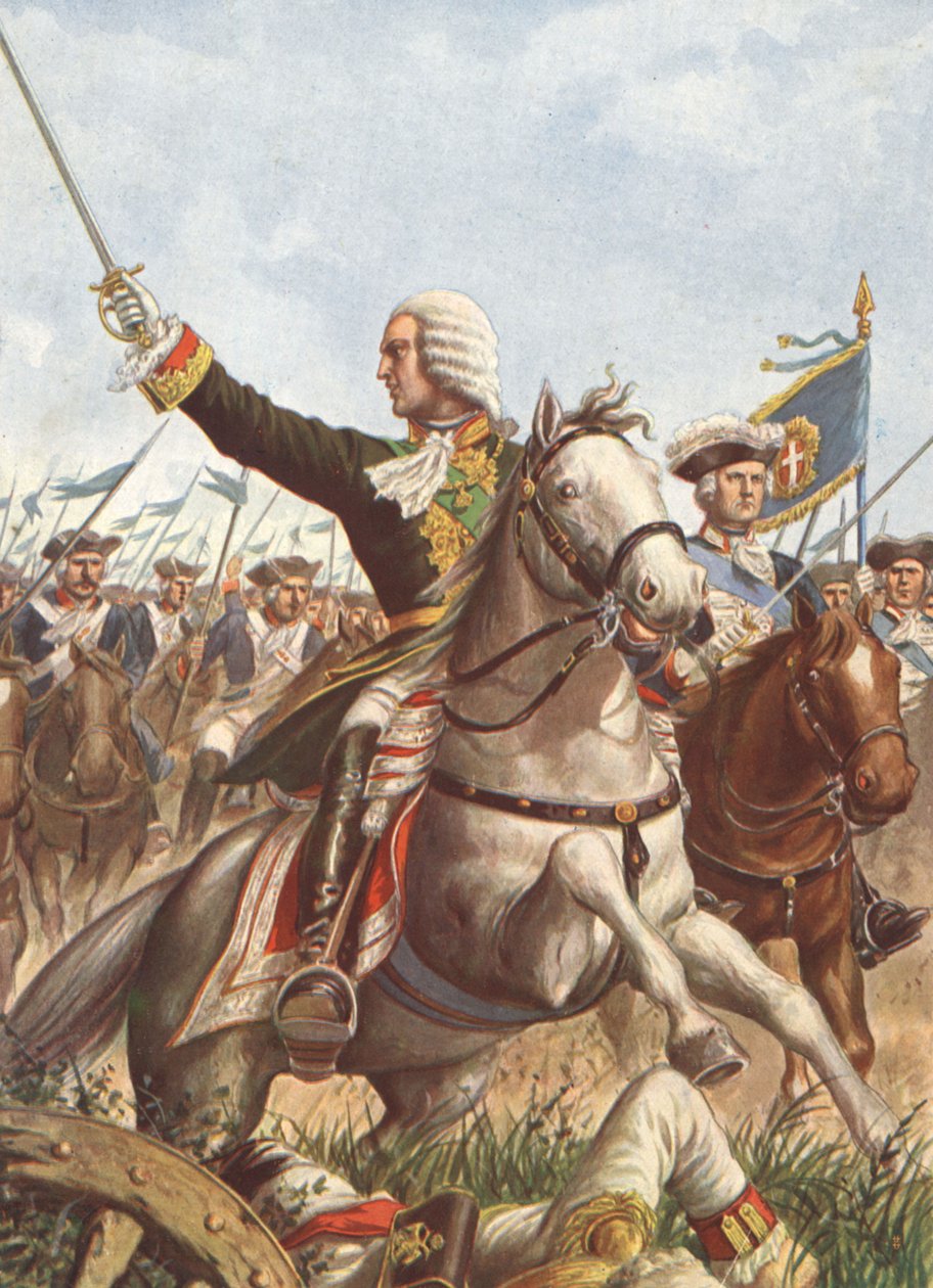 Karel Emmanuel III tijdens de slag bij Guastalla in 1734 door Tancredi Scarpelli