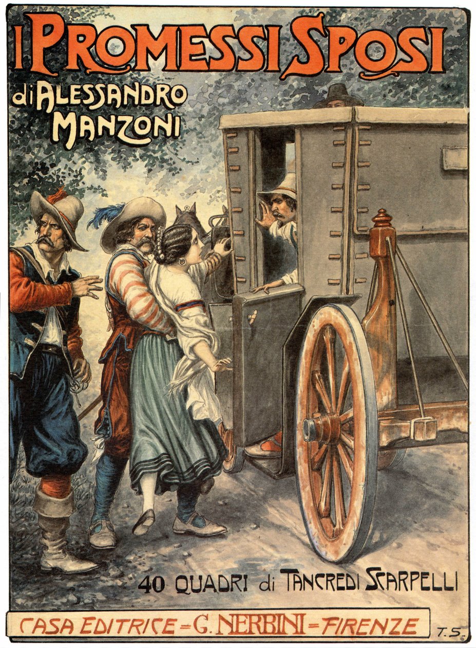 Illustratie voor de cover De minnaars door Alessandro Manzoni (1785-1873), ca. 1930 (print) door Tancredi Scarpelli