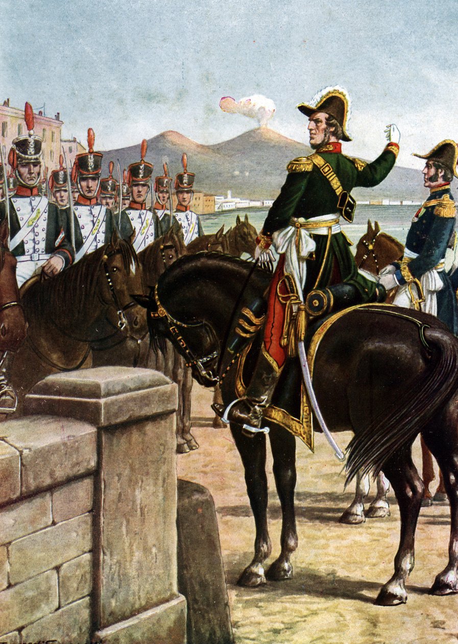 Opstand in het Koninkrijk der Beide Siciliën (1820): De militair Guglielmo Pepe sprak zijn troepen toe in 1820 in Napels, Italië door Tancredi Scarpelli