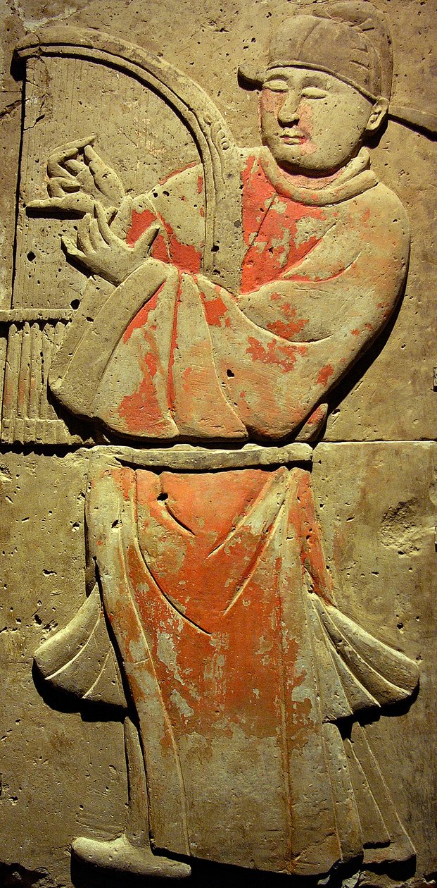 Stele die een muzikant afbeeldt (terracotta) door Tang Dynasty Chinese School