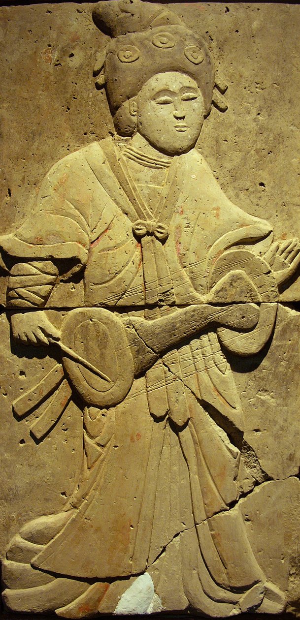 Terracotta stele met muzikant, Tang-dynastie door Tang Dynasty Chinese School