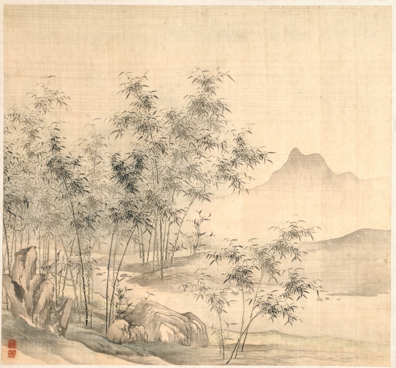 Een eenzame kraanvogel in het bamboebos, begin 1600 door Tao Hong