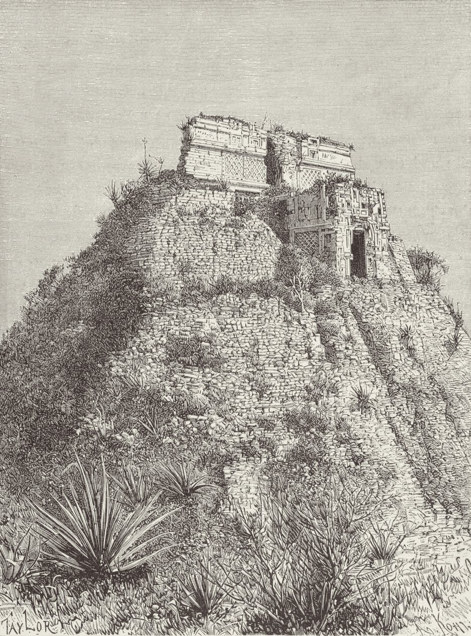 Het huis van de dwergen in Uxmal, uit De oude steden van de Nieuwe Wereld, door Claude-Joseph-Desire Charnay, gegraveerd door A. Kohl, uitgegeven 1887 door Taylor after Taylor after