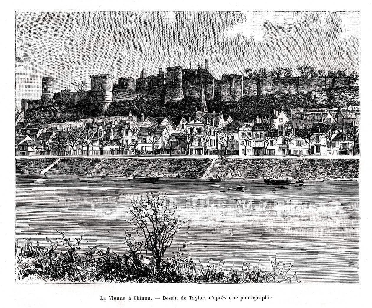 Chinon en de rivier de Vienne, Frankrijk, 19e eeuw door Taylor
