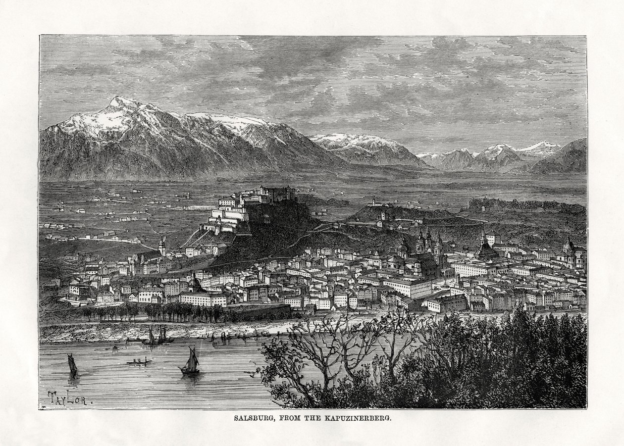 Salzburg, vanaf de Kapuzinerberg, Oostenrijk, 19e eeuw door Taylor