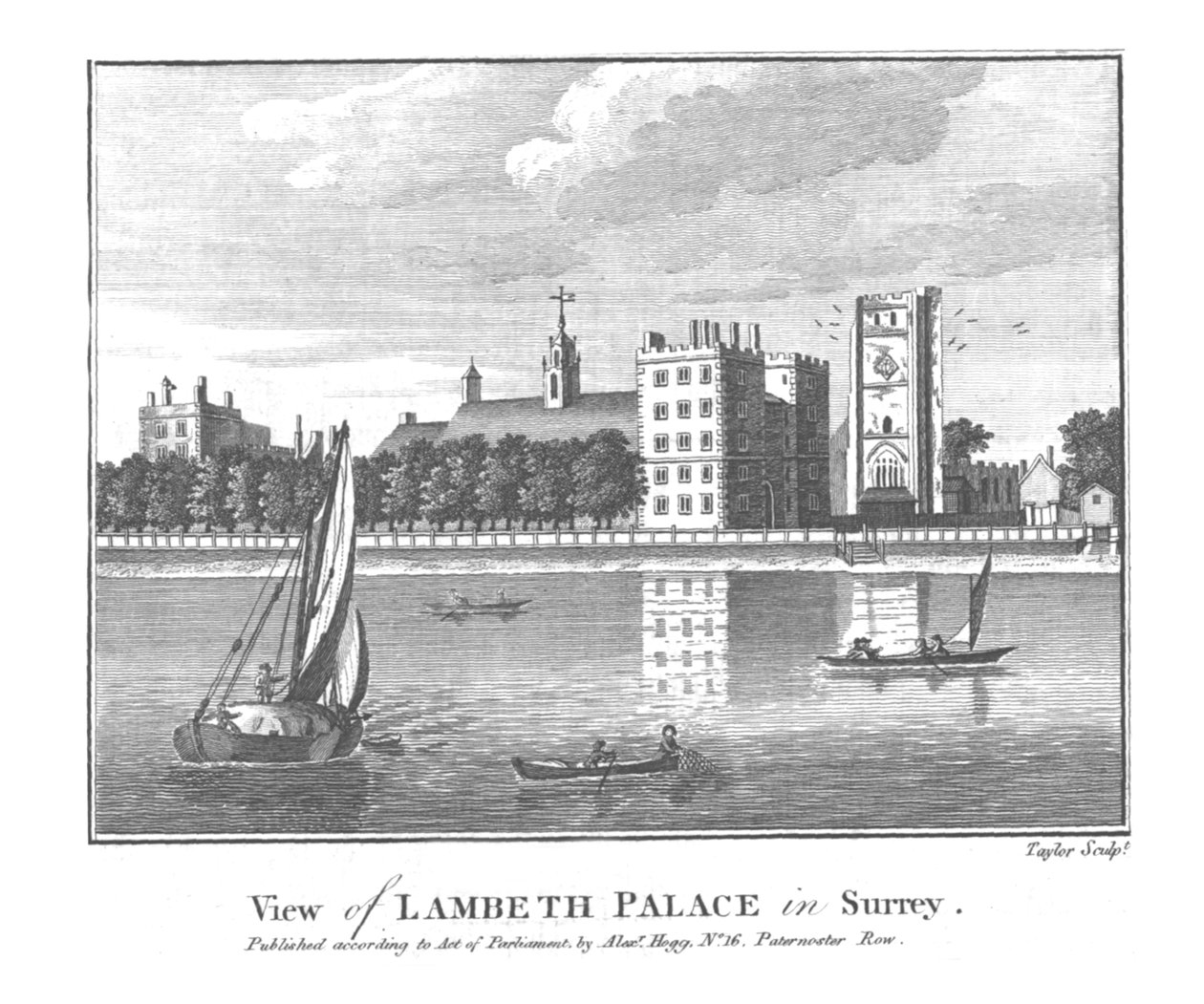 Uitzicht op Lambeth Palace in Surrey, eind 18e eeuw door Taylor