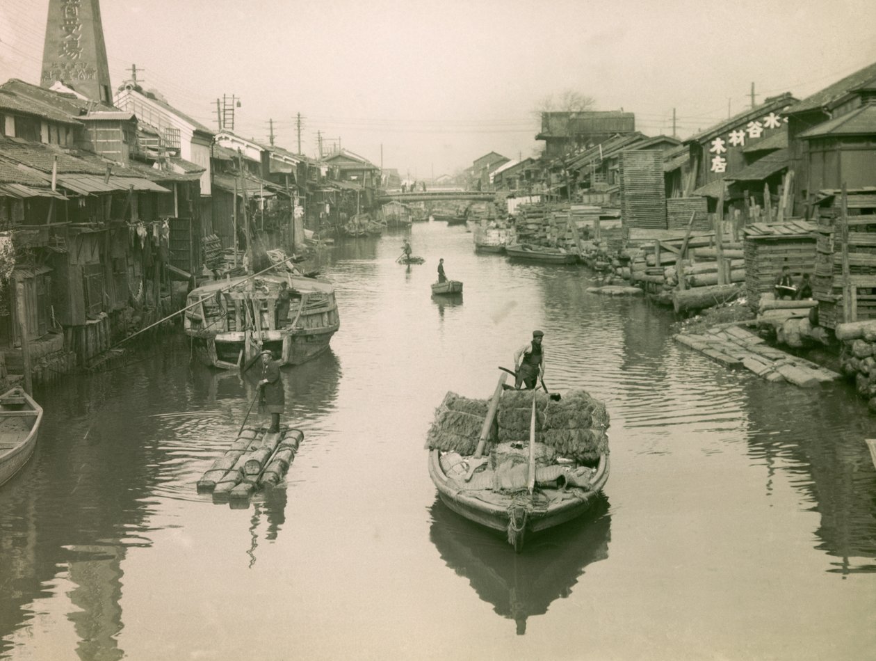 Het Dotonbori-kanaal in Osaka, circa 1900 - 1915 (foto) door Teijiro Takagi