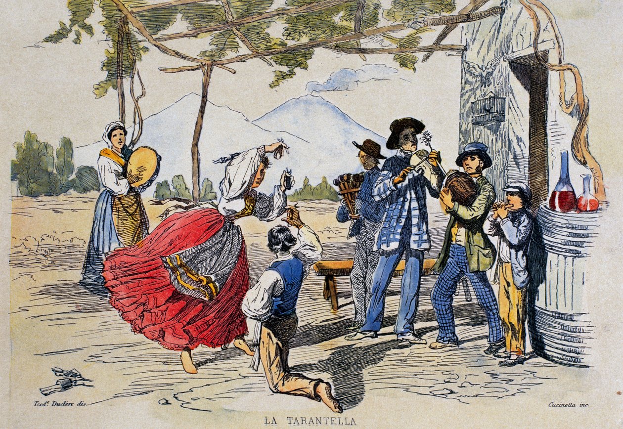Napolitaanse tarantella, gravure naar tekening door Teodoro Duclere door Teodoro Duclere