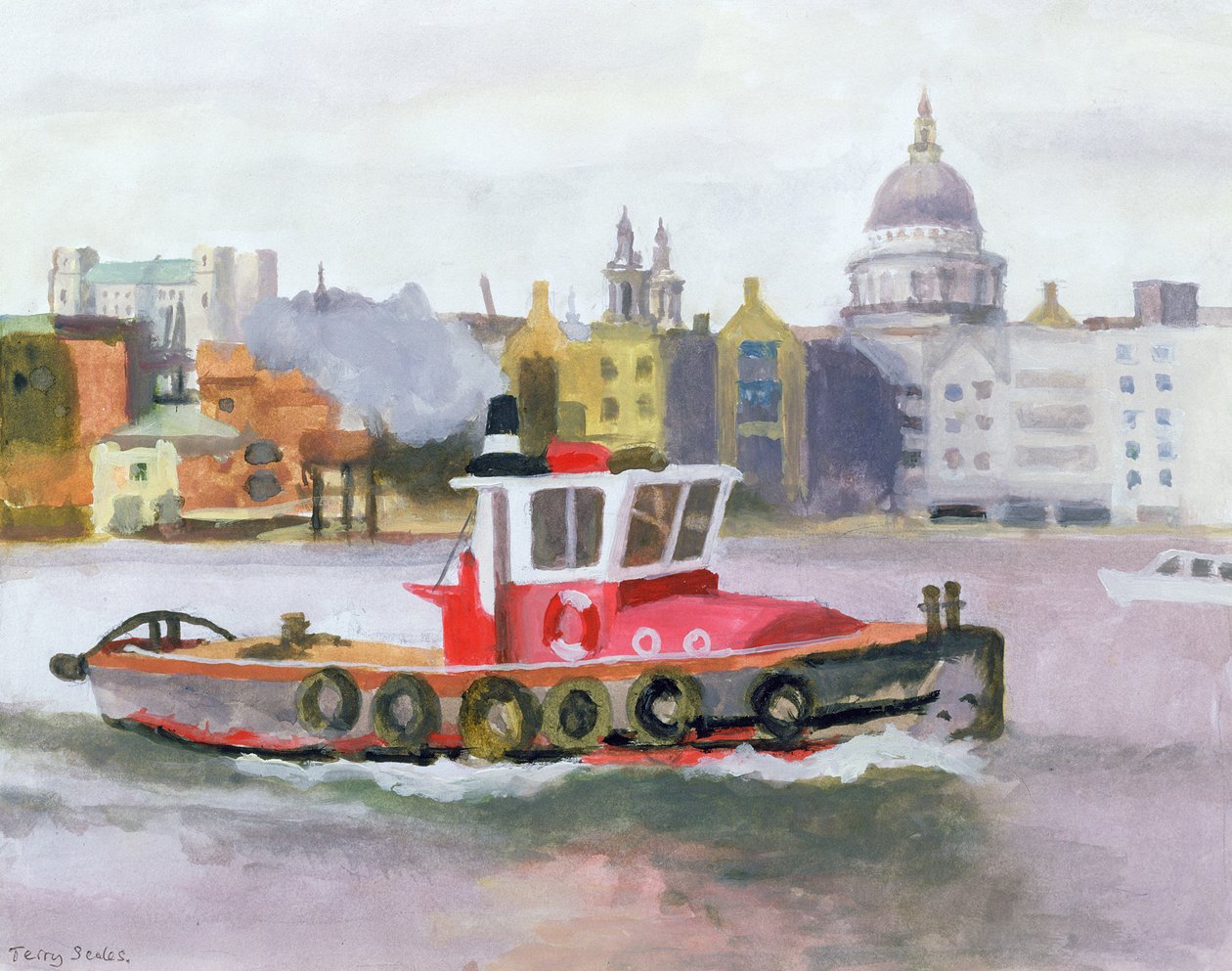 Rode Sleepboot die St. Pauls Passeert, 1996 door Terry Scales