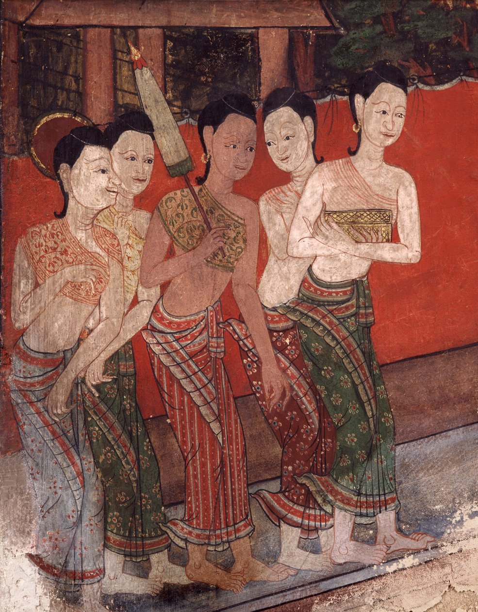 Detail met een groep vrouwen, eind 19e eeuw door Thai School