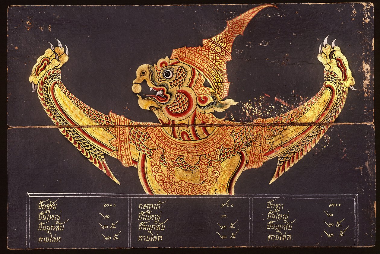 Blad van een manuscript over Thaise krijgskunst met de afbeelding van een Garuda, 1815 (wc op papier) door Thai School