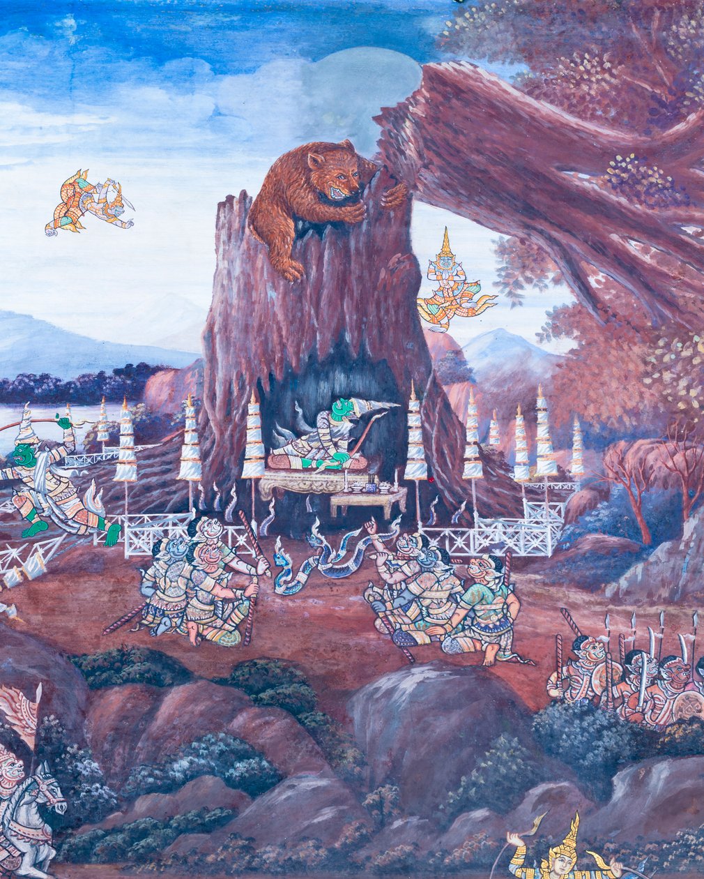 Muurschildering met scènes uit de Ramayana in Wat Phra Kaeo, het Koninklijk Paleis, Bangkok, Thailand door Thai School