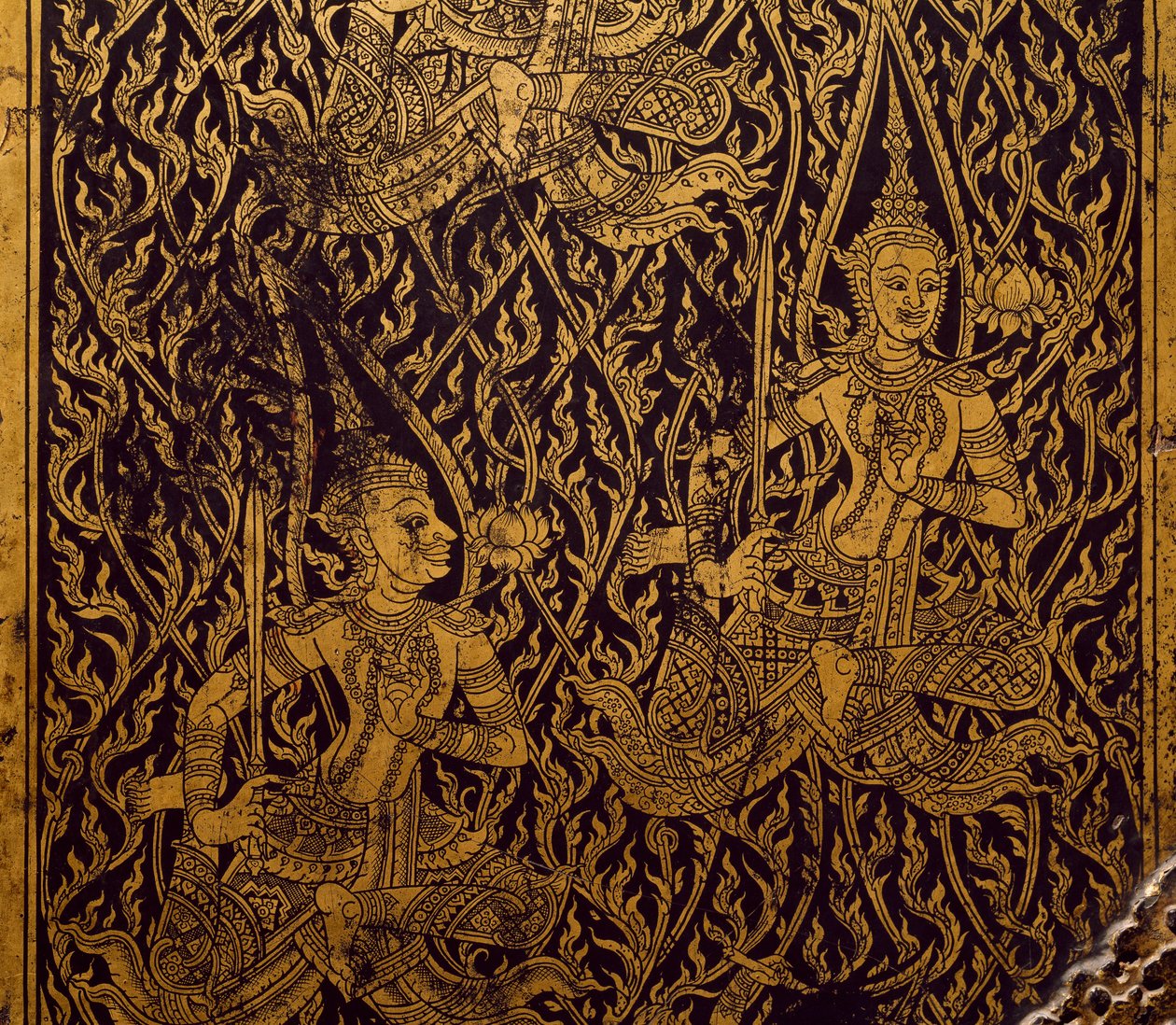 Kast voor soetra, gesneden en gelakt hout, uit Bangkok, Thailand, Detail, Thaise beschaving, begin 19e eeuw door Thai School