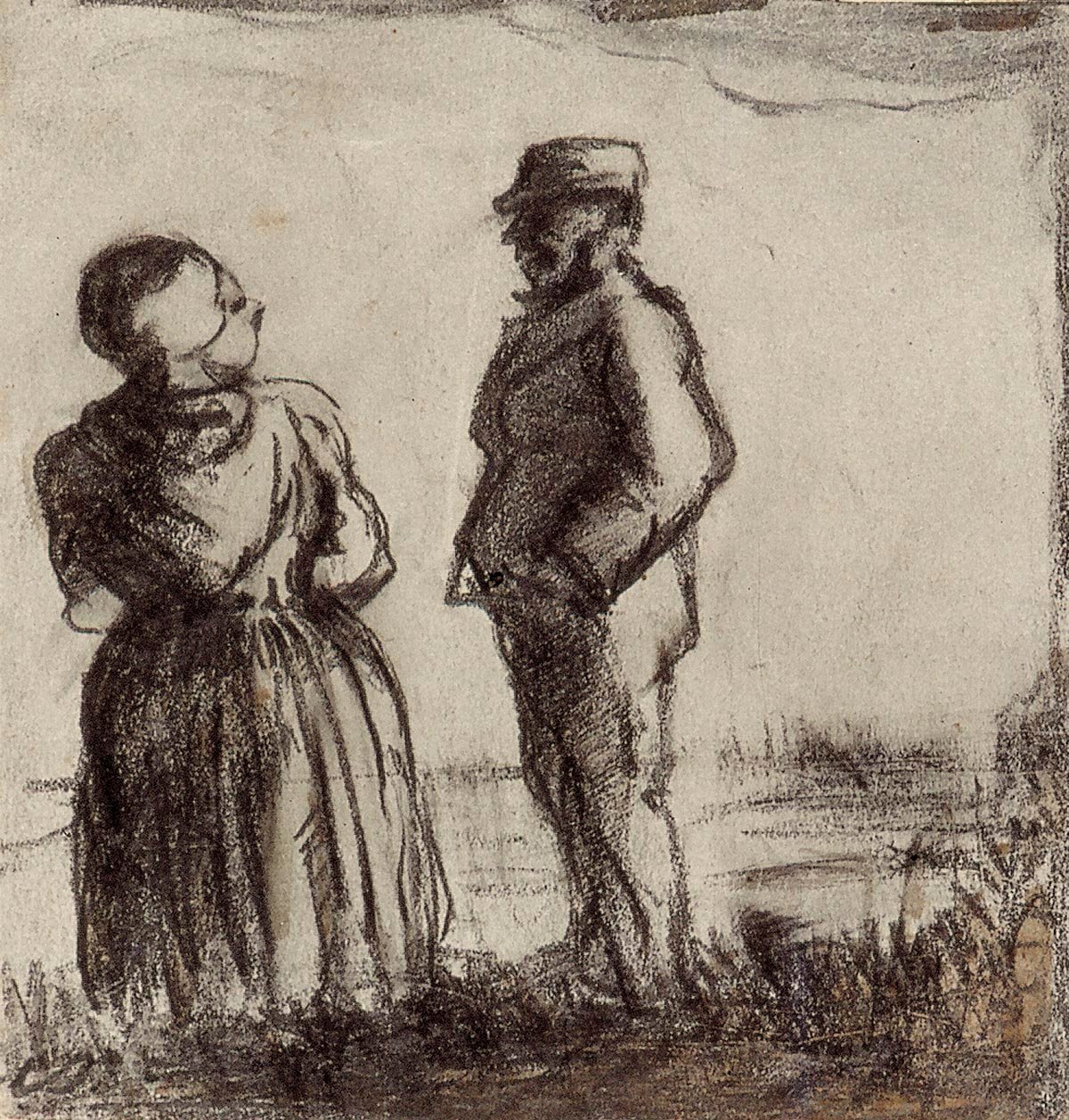 Boer en zijn vrouw in een landschap door Theo van Doesburg