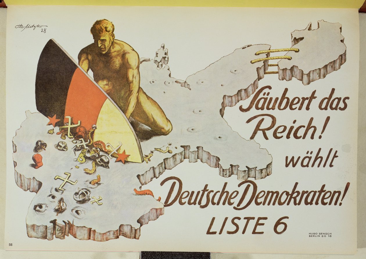 Poster die kiezers aanspoort om het Rijk schoon te maken door te stemmen op de Duitse Democraten, 
